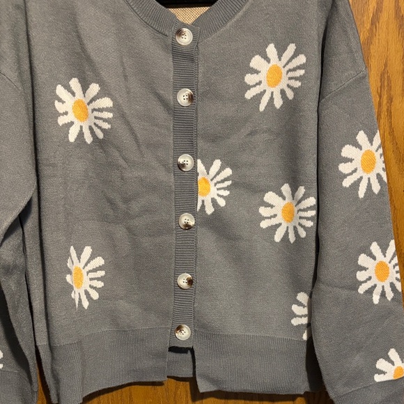 Charming Gray Daisy Cardigan - Picture 3 of 5